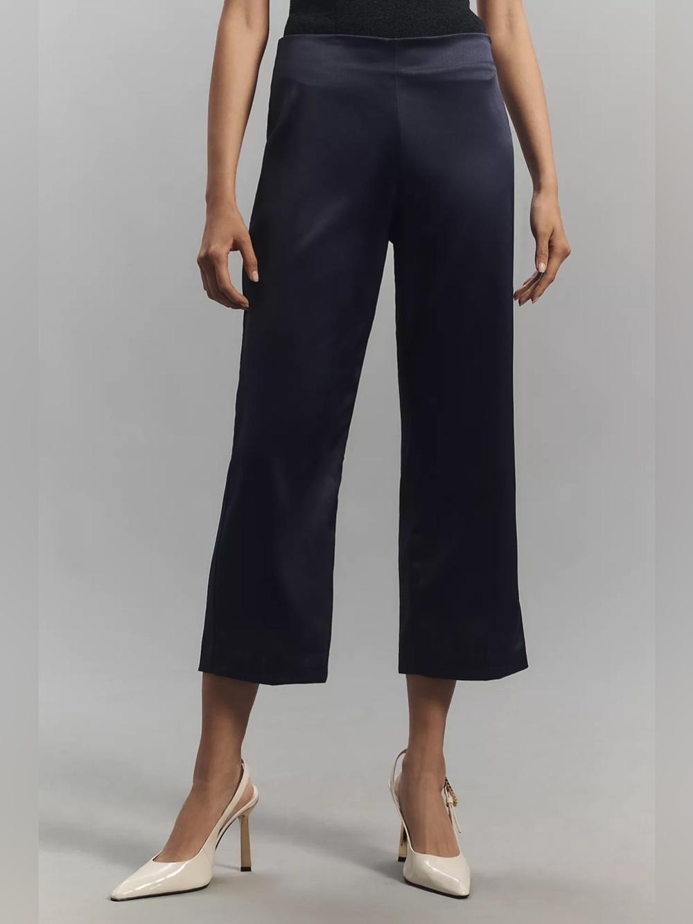 NWT Anthropologie Navy Silky Wide Leg Women's Cropped Pants Size 2
